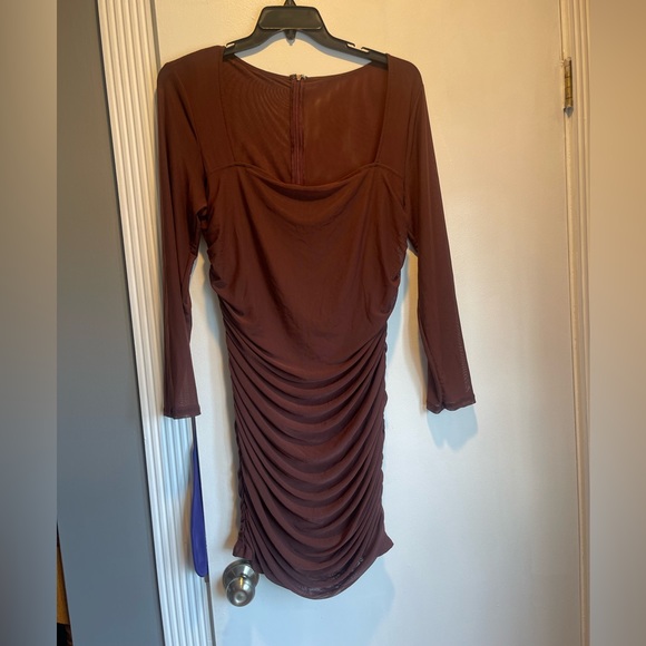 Shein Plus Square Neck Ruched Mesh Bodycon Dress - Picture 3 of 4